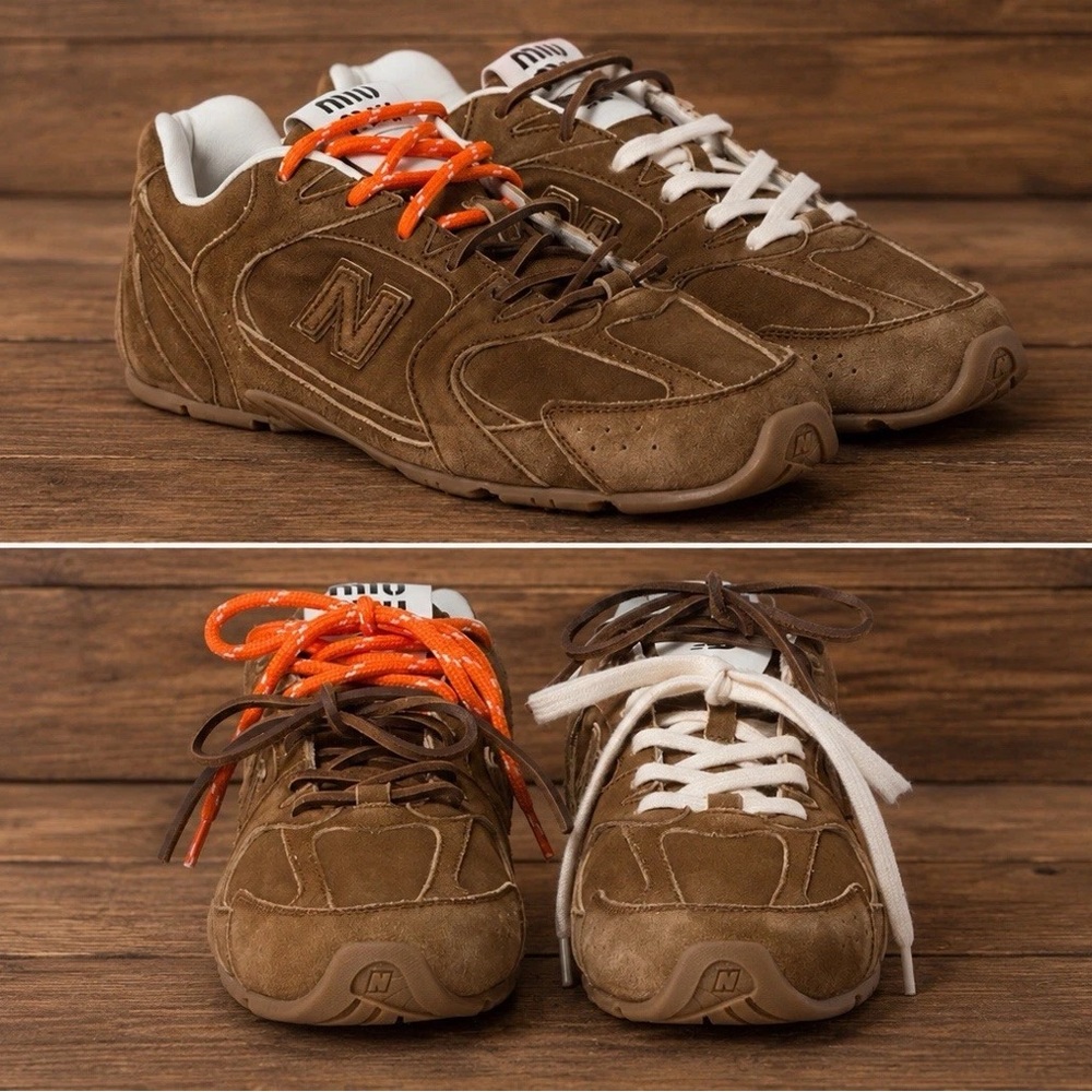 Miu Miu Brown Suede Sneakers with Contrast Laces - Picture 2 of 9